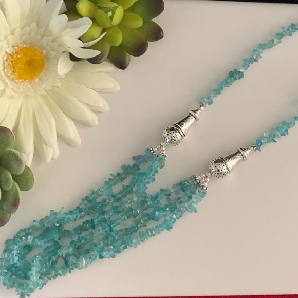 Blue Topaz Gemstone Silver Chain and Beads Necklace - Picture 5 of 7